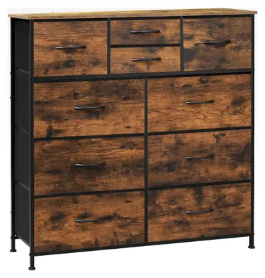 Produktbild von Kommode mit 10 Stoffschubladen, Sideboard für Wohnzimmer, Kommodenschrank für Schlafzimmer, Flurschrank, Metallrahmen, industrieller Stil, Vintagebraun Schwarz