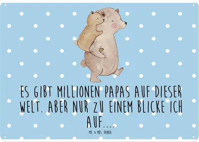 Produktbild von Mr. & Mrs. Panda Schild Papa Bär DIN A4 - Blau Pastell - Geschenk, Muttertag, Vatertag, Blechschild, wandtafel, Wandbild, tafel, Türschild, Geburtstag