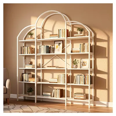 Produktbild von Regal 170x26x190 cm mit 5 Ebenen aus Stahlrohr und MDF in Wolkenform für Wohnzimmer, Büro und Bibliothek