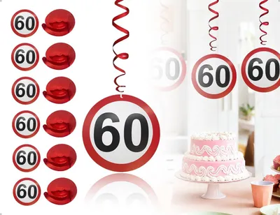 6 Spiralgirlanden 60. Geburtstag, Verkehrsschilder-Deko