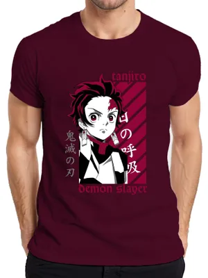 Produktbild von Tanjiro Demon Slayer Kimetsu no Yaiba Anime Geschenk Cosplay Herren T-Shirt, Burgundy, S