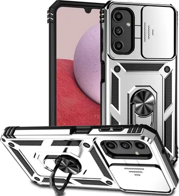 Produktbild von Galaxy A14 5G Hülle mit Schiebe Kamera Schutz und Ringhalter Ständer Robust Rüstung Schutzhülle für Samsung Galaxy A14 5G Silber
