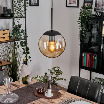 Produktbild von Fossobiubo Hängelampe aus Metall/Glas in Schwarz/Bernsteinfarben