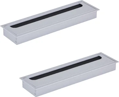 Produktbild von HOOZ 2x Kabeldurchführung Schreibtisch, 280mm Aluminium Kabeldurchlass mit Bürstendichtung, Kabeldurchführung Tisch für Tisch Büro Arbeitsplatten, Kabelkanal für Möbel und Schreibtisch (Rechteckig)