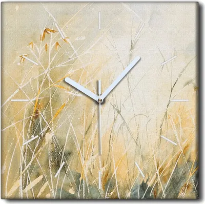Produktbild von Coloray Uhr auf Leinwand 30x30 cm Wand Uhr Dekoration Wohnzimmer Segeltuch weiße Zeiger -Aquarelle Graswiese.