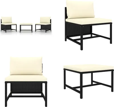Produktbild von vidaXL 3 tlg. Garten Sofagarnitur mit Auflagen Schwarz Poly Rattan - Garten-Sofa-Set - Garten-Sofa-Sets - Gartenmöbel Set - Gartenmöbel Sets