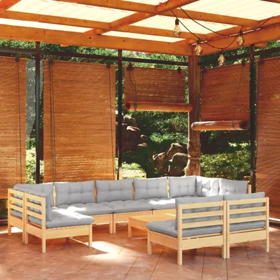Produktbild von Möbel 10-tlg. Garten-Lounge-Set mit Grauen Kissen Kiefer Massivholz - Balkonmöbel 3097204