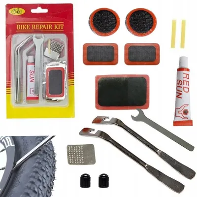 Produktbild von Fahrrad Schlauch Reparatur Set 14-tlg. Flickzeug Pannenset Flicken Reifenreparatur Fahrradpannenhilfe mit Reifenhebern
