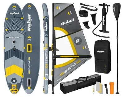Produktbild von Rebel RBA-4513 Paddleboard SUP mit Segel, Windsurfen, Zubehör, 305 cm, 120 kg, grau