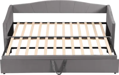 Produktbild von Merax Tagesbett 90x200cm/180x200cm Ausziehbett, Erweiterbares Schlafsofa mit Lattenrost und Armlehnen, Samt Polsterbett Kinderbett Sofabett, Grau