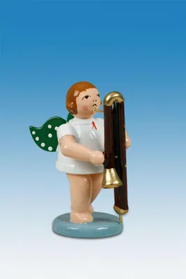 Produktbild von Holzfigur Engel mit Kontrafagott und Krone Höhe 6cm NEU