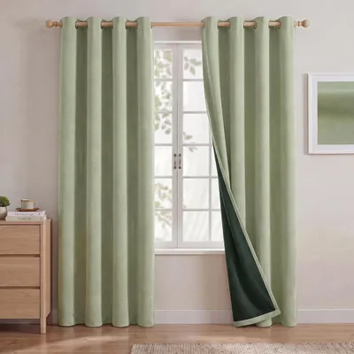 Immagine prodotto di Tende oscuranti verdi con passanti - Motivo a foglie in 3D