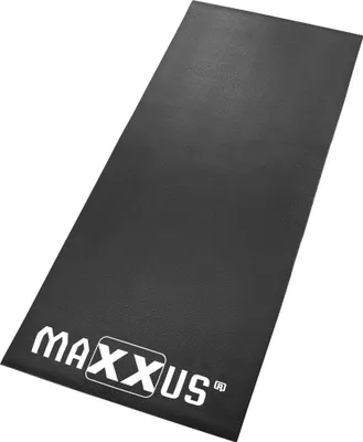 A black fitness mat with the brand logo on it, presented on a white background.