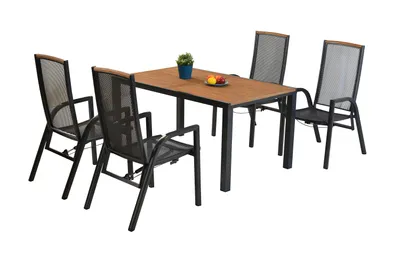 Obrázek produktu pro Zahradní nábytek Merxx Tilos, 5dílná sada, 4 nastavitelné křesla, rozkládací stůl 150 (200) x 90 cm – hliník/akácie