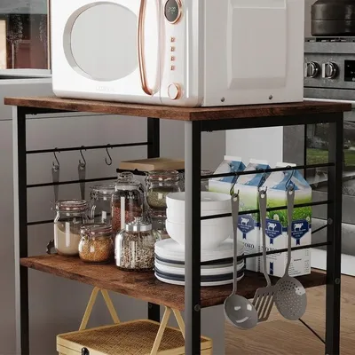 Zdjęcie produktu dla Szafka Mobilna Na Kółkach Brązowa Stolik Śniadaniowy Wózek Kuchenny 60 Cm