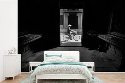 Produktbild von MuchoWow® Fototapete für Wohnzimmer oder Schlafzimmer Wandtapete Vinyl Motivtapete Tür - Fahrrad - Straße - Architektur - 600x400 cm - Vinyltapeten