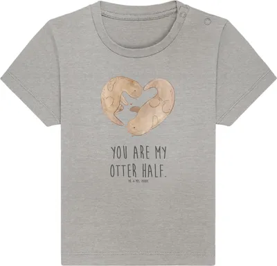 Produktbild von Mr. & Mrs. Panda Babyshirt Otter Herz 12. - 18. Monat - Heather Grey - Geschenk, Liebe, Baumwolle Baby Shirt, T-Shirt, Hochzeitstag, Kleinkind, Kurzarmshirt