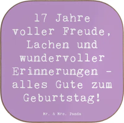 Produktbild von Mr. & Mrs. Panda Untersetzer für Gläser Spruch 17. Geburtstag Freude - Lavendeltraum - Geschenk, Quadratisch, Happy Birthday, Geburtstagsspruch, Design, Jugend, Coaster