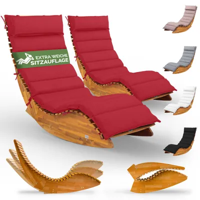 Produktbild von CASARIA® 2x Sonnenliege inkl. Auflage 2 Personen Dunkelrot Klappbar Wetterfest Holz Garten Liege Ergonomisch 160kg Belastbarkeit FSC®-zertifiziert Schwungliege Set Balkon 154x60cm