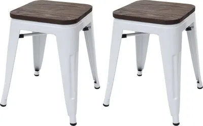 Obrázek produktu pro sada 2 stoliček HWC-A73 včetně dřevěného sedáku, kovový sedák stoličky, kovový průmyslový design stohovatelný  bílá