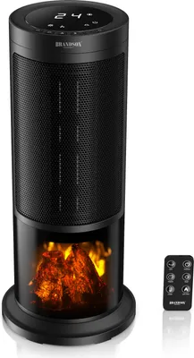 Image de Brandson Aérotherme 1800W avec effet de feu de cheminée, appareil de chauffage céramique, lauréat 2025,  GS, 2 niveaux de chauffage, télécommande, minuterie, oscillation à 45°, thermostat, protection contre la surchauffe