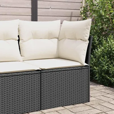 Image de vidaXL Canapé d'angle de jardin avec coussins noir Poly rotin