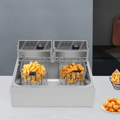 Immagine prodotto di Friggitrice professionale con un cilindro e 2 cestelli, capacità di 12 litri, in acciaio inossidabile