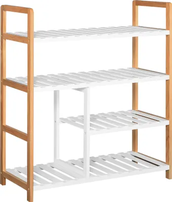 Image de HOMCOM Etagère à Chaussures - étagère de Rangement - Meuble Chaussures 4 Niveaux Bois de pin étagères à Lattes MDF Blanc