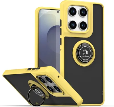 Produktbild von Hülle für Motorola Edge 60 Pro Matte Transluzent TPU Stoßfest Schutzhülle mit Ring Halter Ständer Gelb