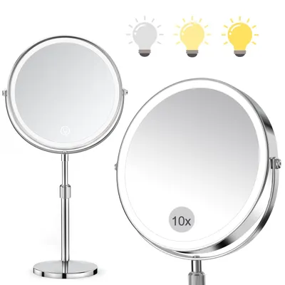 Productafbeelding van SURFOU make-upspiegel met verlichting, 8 inch, dubbelzijdig (10x/1x), met verstelbare hoogte
