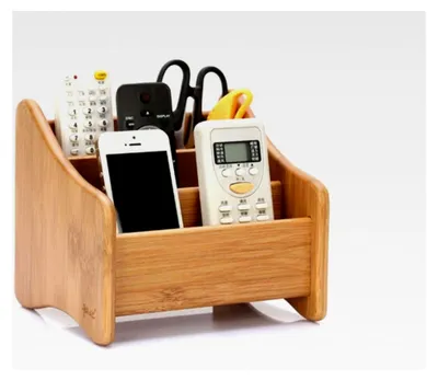Produktbild von Holz Fernbedienungshalter, Schreibtisch Organizer, Make-up Organizer, Badezimmer Organizer, Multifunktionale Aufbewahrungsbox für Brillen, Smartphones, Controller, CDs und Make-up