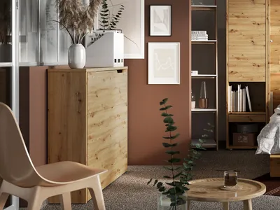 Produktbild von MIRJAN24 Schreibtisch Work Concept CW-01, Klappbarer Eckschreibtisch mit Rollen zum einfacheren Aufklappen ausgestattet, interne Regale (Farbe: Artisan Eiche, Seite: Links)
