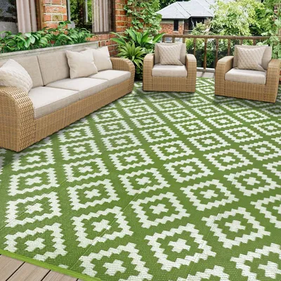 Image de Solidchoice - Tapis de terrasse imperméable pour l'extérieur, 245 x 305 cm - Vert, en plastique réversible