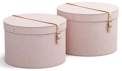 Produktbild von BIGSO RUT 2er-Set Aufbewahrungsbox mit Deckel – runde Ordnungsbox mit Lederriemen – große und kleine Hutschachtel aus 100% recycelter Faserplatte und Papier in Leinenoptik – rosa