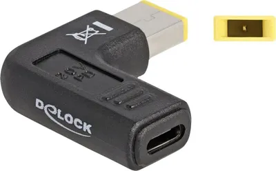 Produktbild von DeLOCK Adapter für Notebook Ladekabel USB Type-C Buchse zu Lenovo 11,0 x 4,5 mm Stecker 90° gewinkelt, Drinnen, USB, 3 A, Schwarz