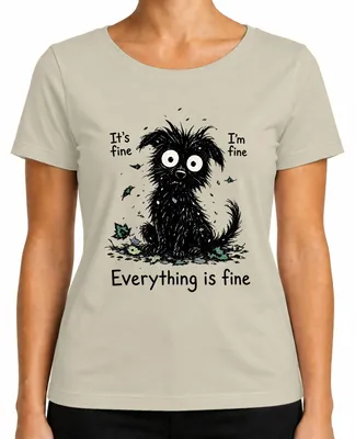 Imagen del producto de Está bien, yo estoy bien, todo está bien. Camiseta para mujer "Hund Statement", sarcástica, color natural, talla XXL