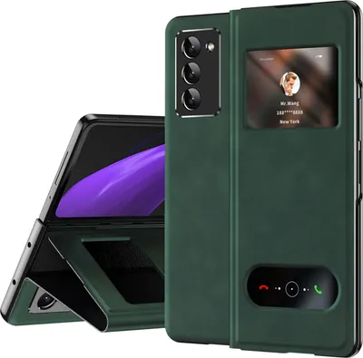 Produktbild von Galaxy Z Fold2 Hülle, Schlank Flip Leder View-Fenster Schutzhülle mit Standfunktion für Samsung Galaxy Z Fold 2 5G Grün