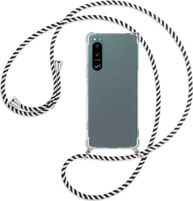 Produktbild von Handykette Backcover-Schutzhülle mit Band (Metall silberfarben) für Sony Xperia 5 IV (6.1'') - schwarz/weiß gestreift