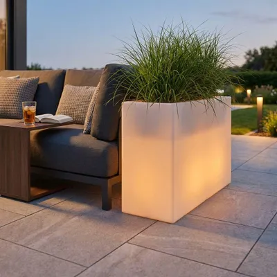Immagine prodotto di Milani Home - vaso luminoso da esterno RGB con pannello solare, 80 x 35 x 50 cm, per giardino terrazzo e ingresso