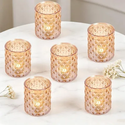 Imagen del producto de Juego de 6 portavelas de cristal dorados para decoración