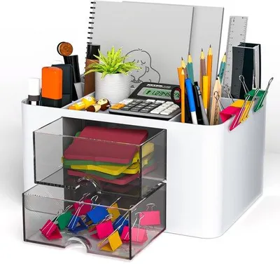 Image de Organiseur de bureau, 5 compartiments, porte-crayons, transparent, kantoor