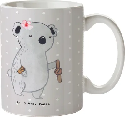 Produktbild von Mr. & Mrs. Panda Kaffeetasse Uhrmacherin Herz - Grau Pastell - Geschenk, Trinkbecher, Becher, cappuccinotasse, Keramiktasse, Tasse