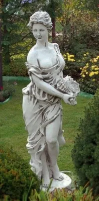 Produktbild von Casa Padrino Jugendstil Garten Deko Skulptur Frau mit Muschel Grau 44 x 44 x H. 138 cm - Elegante Garten Deko Stein Figur - Barock & Jugendstil Garten Deko Accessoires