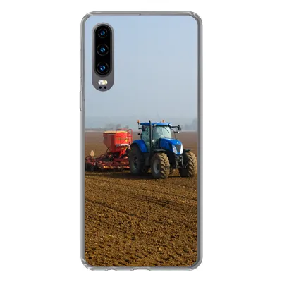 Produktbild von MuchoWow® Handyhülle Schutzhülle Hülle für Huawei P30 Traktor - Blau - Nebel Silikon Softcase Handy Hülle - Kartenbesitzer