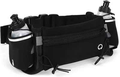 Produktbild von Laufgürtel mit Trinkflasche, 19,3 x 3,9 Zoll - Neopren - 2 Fächer und Kopfhöreranschluss - Ideal für Outdoor-Sport - Vemera