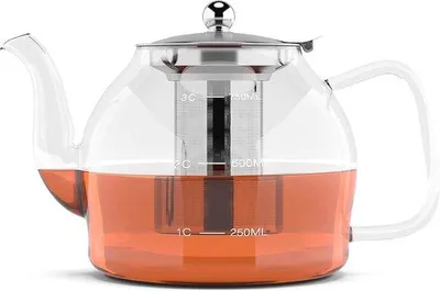 Produktbild von Durchsichtiger Glas-Teekessel 800ml mit Infuser, hitzebeständig, 2-4 Tassen