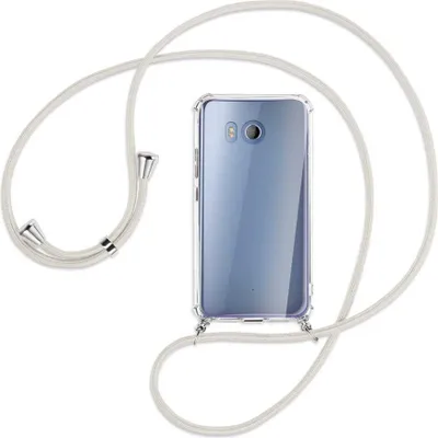 Produktbild von Handykette Backcover-Schutzhülle mit Band (Metall silberfarben) für HTC U11 - broken white