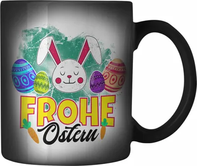 Produktbild von Trendation - Farbwechsel Zauber-Tasse Ostern Ostergeschenke Kinder Jugendliche Geschenke Lustige Grafik Osterhase Osterei Frohe Ostern (Schwarz)