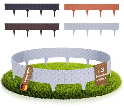 Produktbild von BooGardi Rasenkante Kunststoff Rattanoptik 4 Farben 80cm x 9,5cm · Grau 20er Set · flexible Beeteinfassung · Beetumrandung Garten · Mähkante