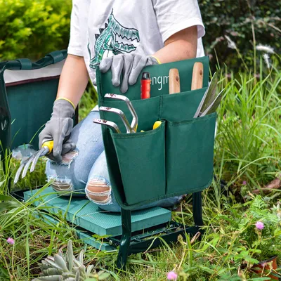 Produktbild von YZNAHRE Kniebank für Gartenarbeit 2-in-1 Klappbar Gartenhocker bis 180 kg mit Knien Komfort Tragbare mit Werkzeugtasche Arbeitshocker für Garten (Grün)